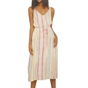 BELLA DAHL Rainbow Stripe Tie Waist Midi Dress Coastal Chic Summer – Size S